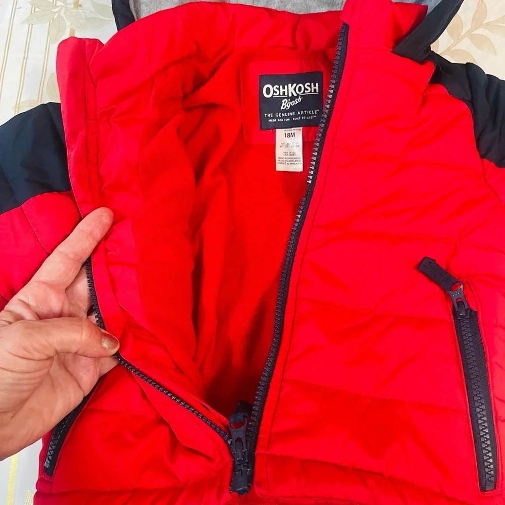 Oshkosh B'gosh Hoodie Jacket Toddler 18M Puffer Coat  Red/ Blue